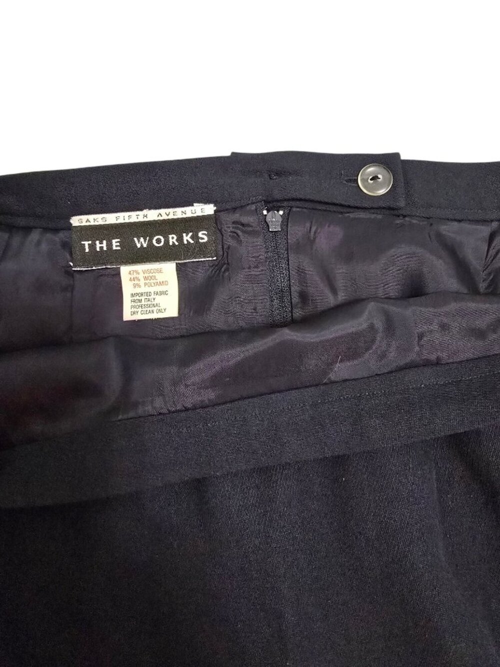 Saks Fifth Avenue The Works Navy Wool Blend Lined Pencil Skirt Size 14 - Picture 7 of 7